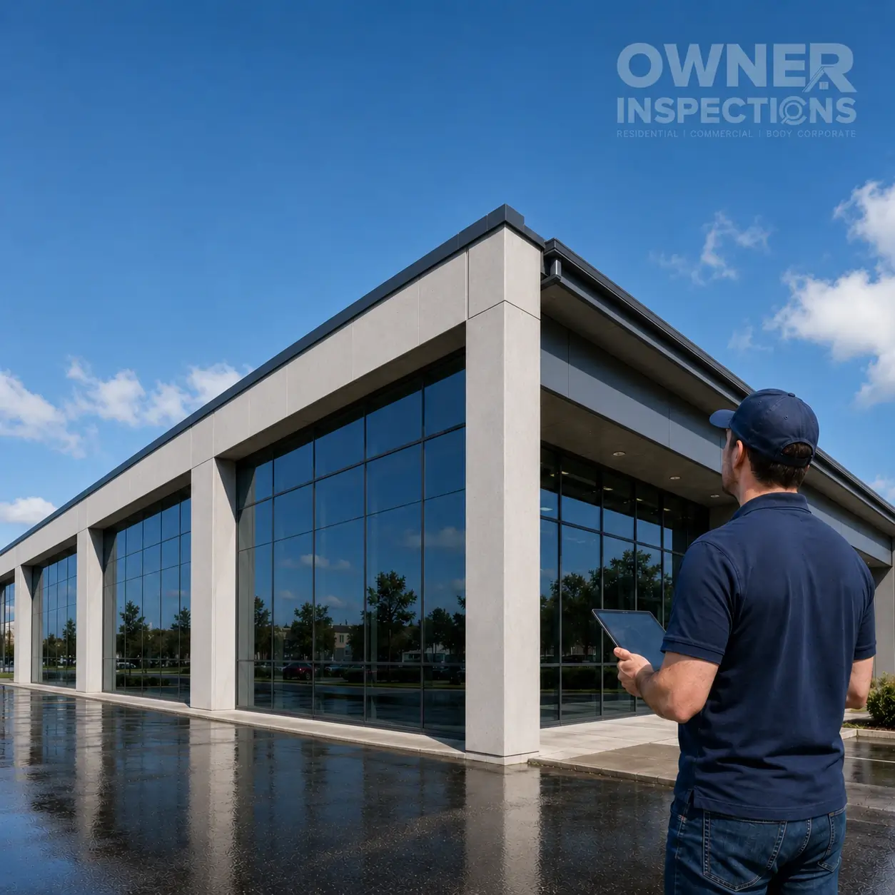 property inspector reviews a modern building