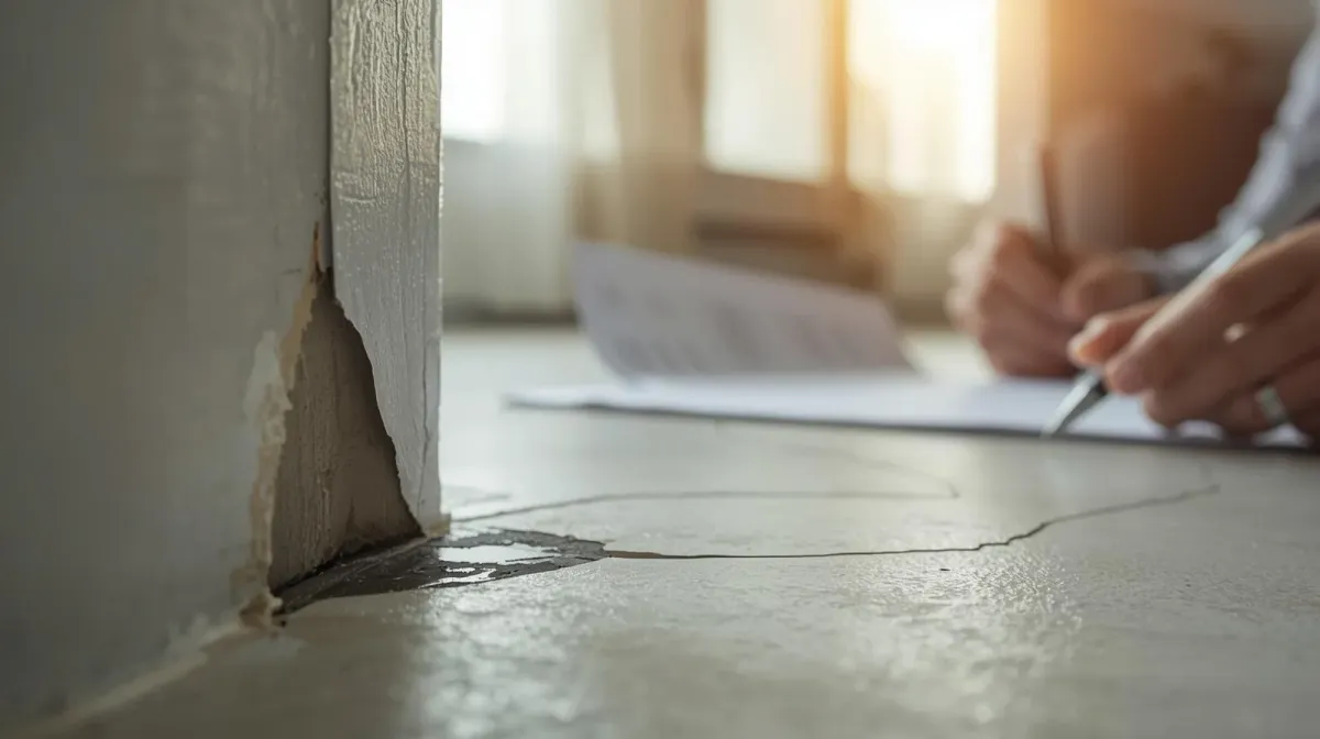Building inspector examining wall cracks in an Australian apartment during a defect inspection