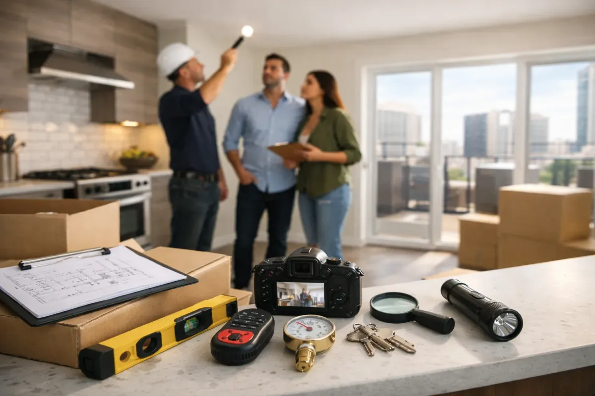 Buyer inspecting apartment interior during pre-settlement walkthrough in Australia