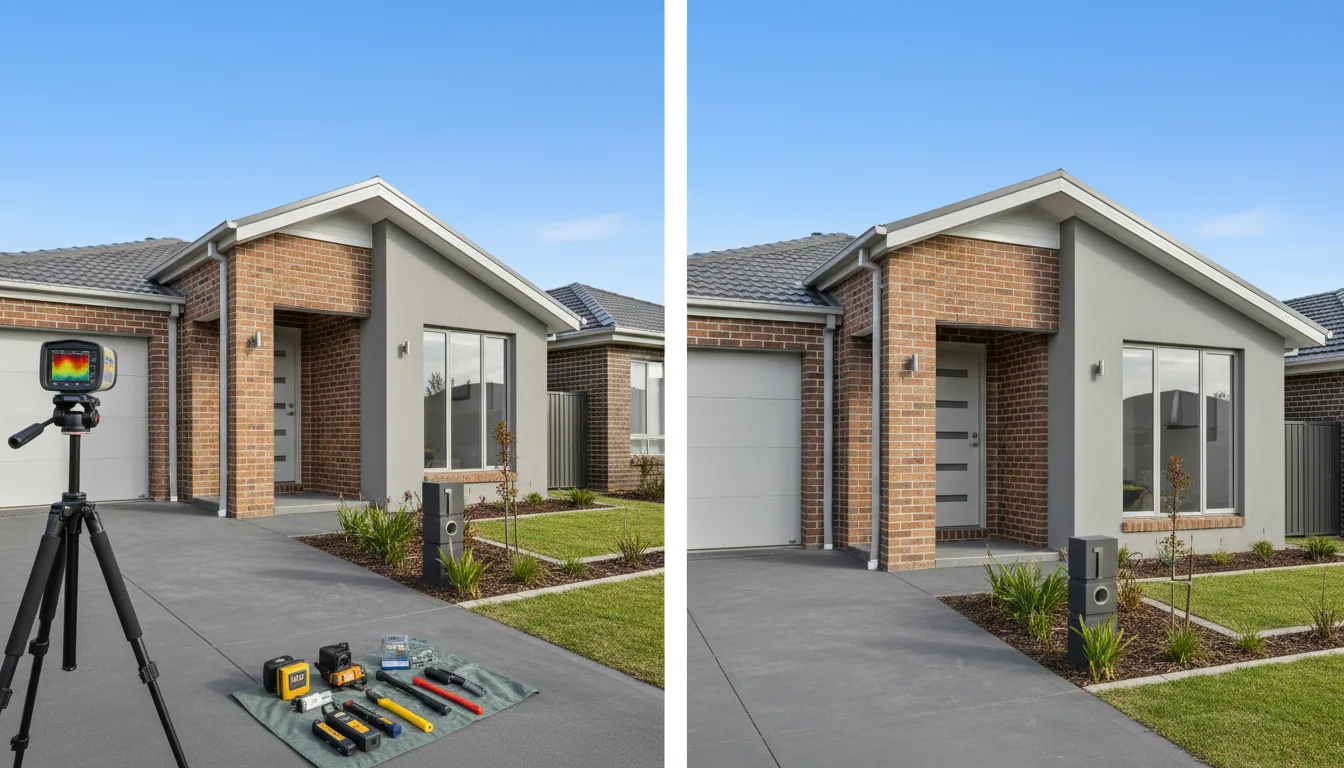 Inspector comparing building inspection and pest inspection reports on a property