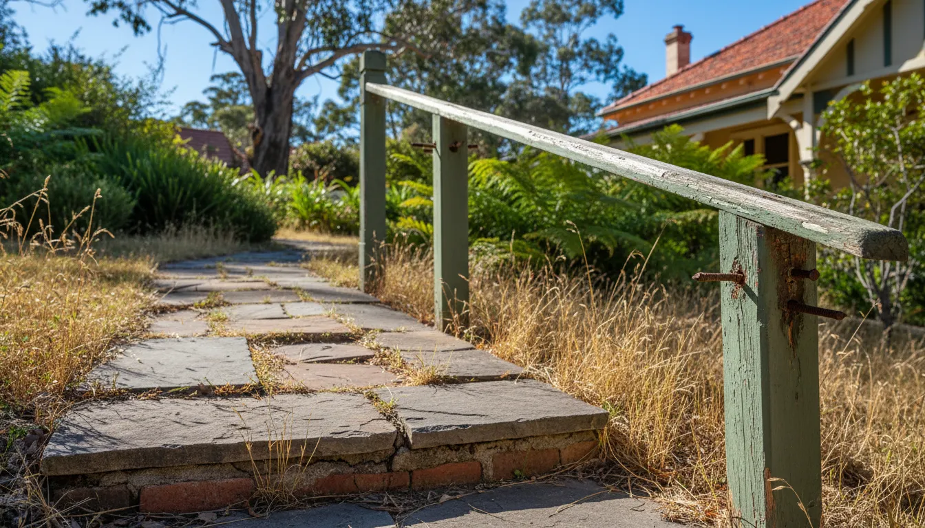 Photo of loose stair handrail or uneven external paving