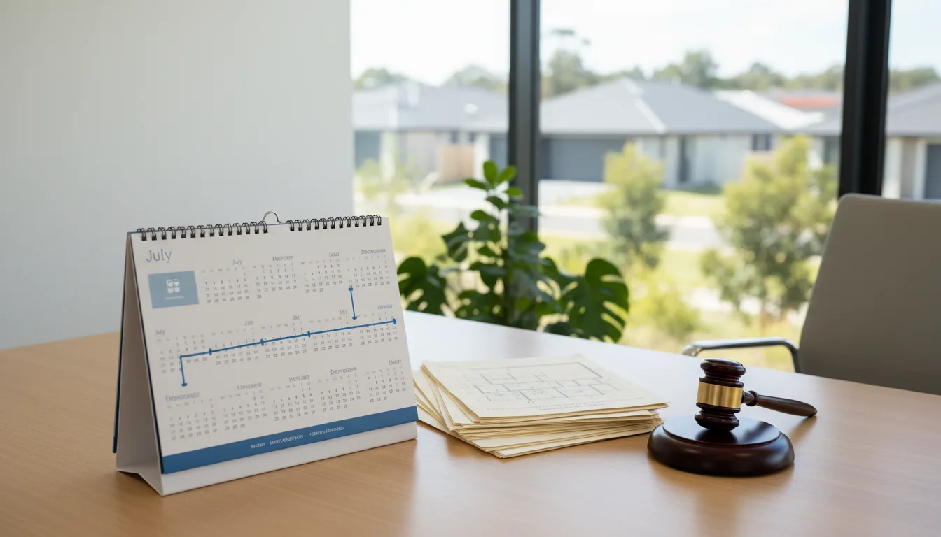 Calendar and clock representing the timeline of building dispute tribunal proceedings in Australia
