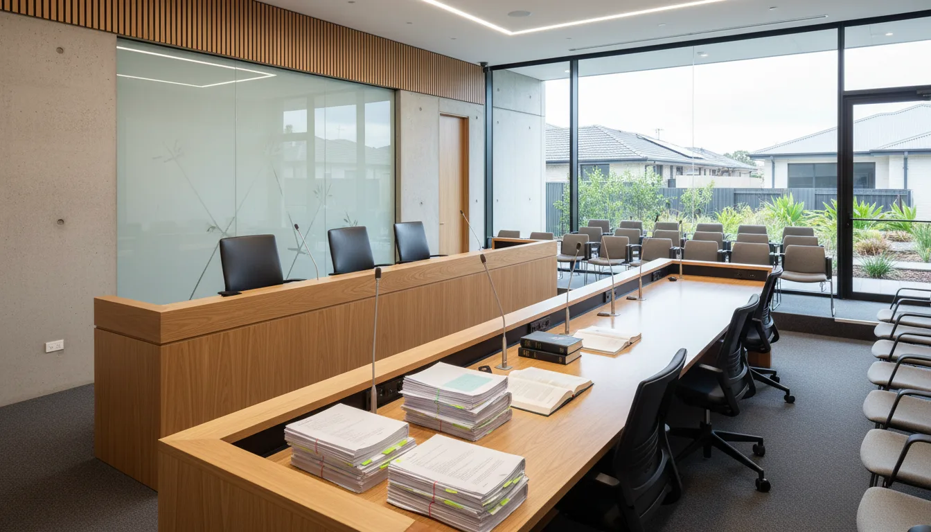 Side by side comparison of NCAT and VCAT tribunal buildings representing building dispute processes