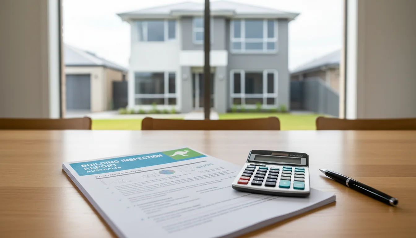 Home buyer reviewing building inspection report before price negotiation