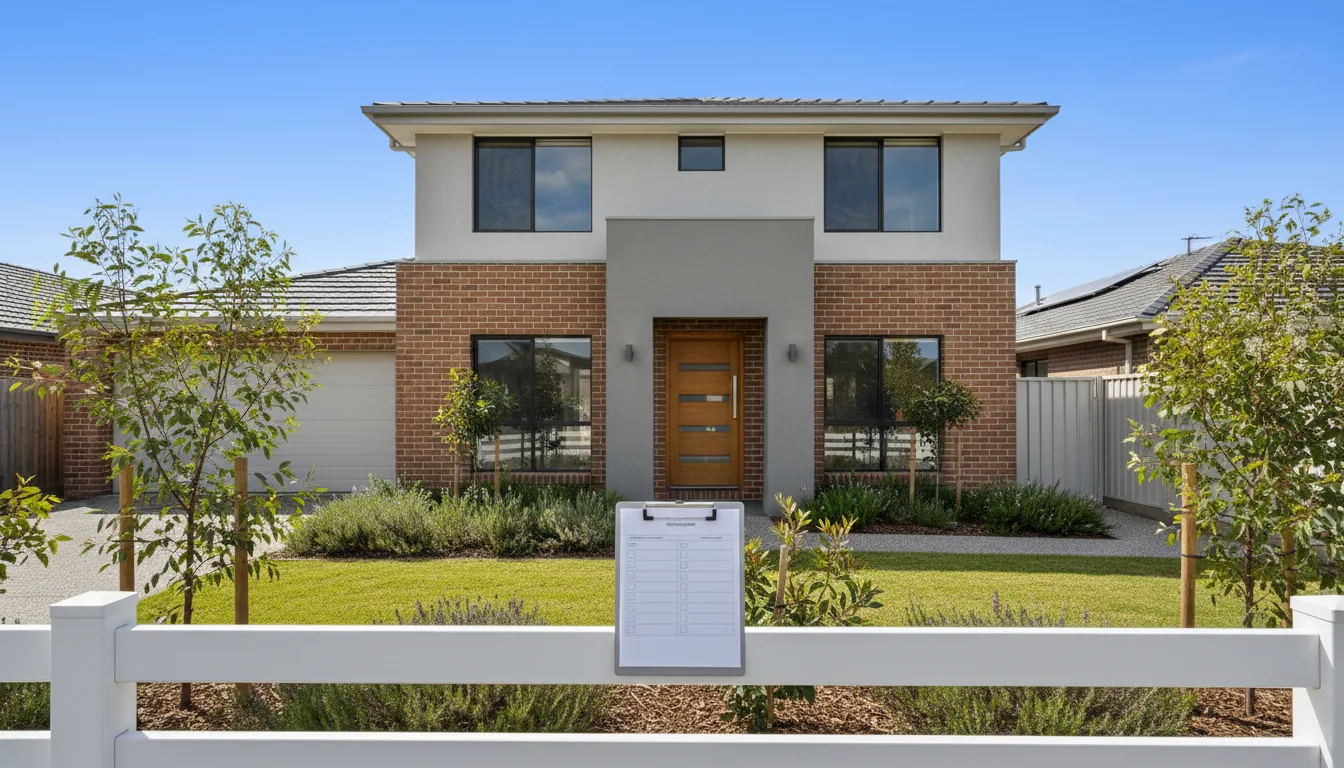 Building inspector examining the exterior of an Australian home during a pre-purchase inspection