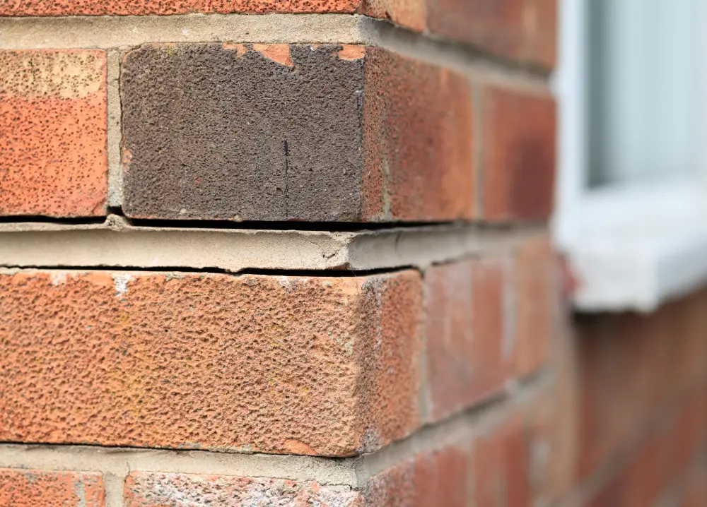 Weep holes in brick wall allowing moisture drainage