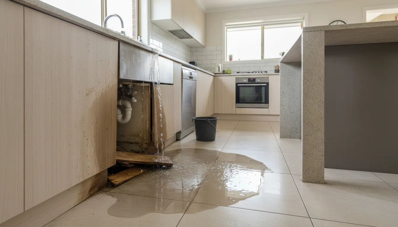 leaking pipes in the kitchen causing damage